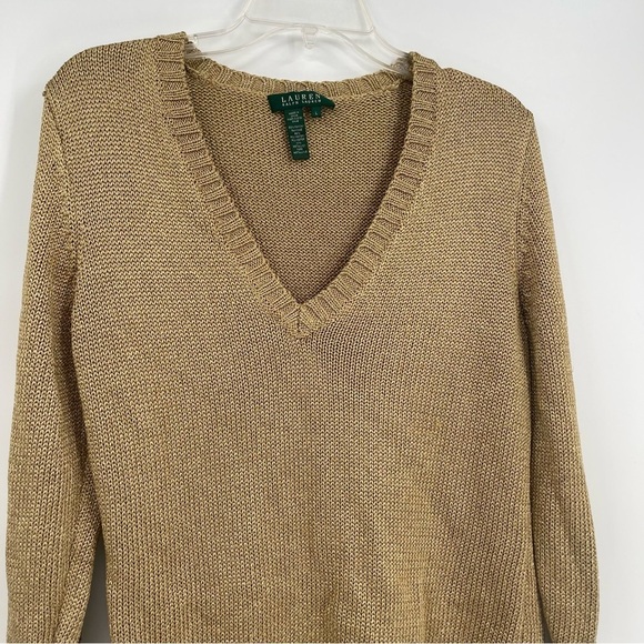 Lauren Ralph Lauren Women's Size Large Gold Metallic Sparkle Stretch Sweater - Picture 4 of 10